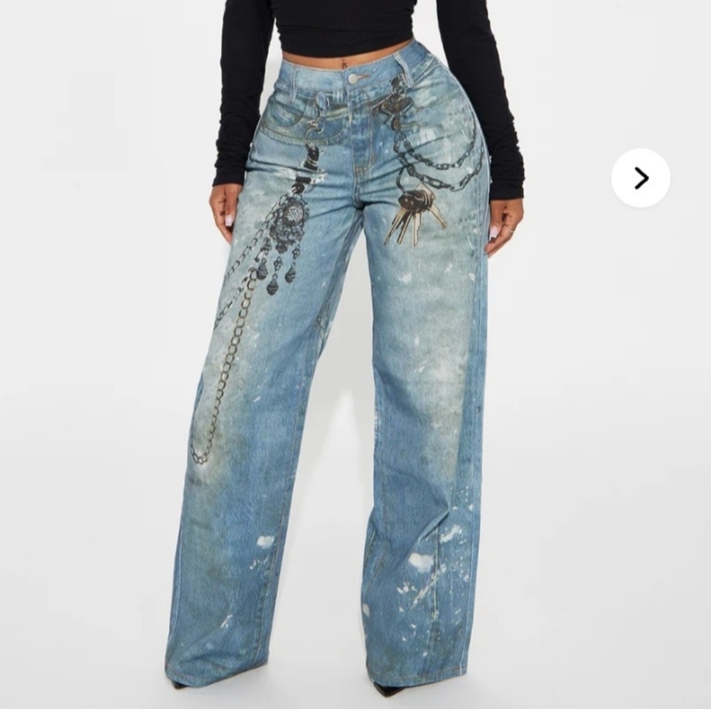 Fashion Nova Its All An Illusion Wide Leg Jeans with Chain Detail